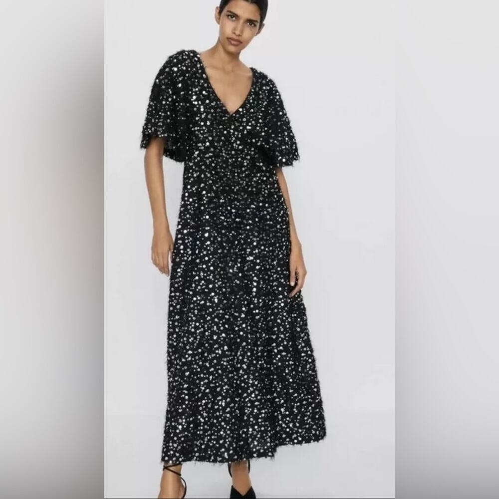 Zara Limited Edition Black and Silver Holiday Sequin Dress